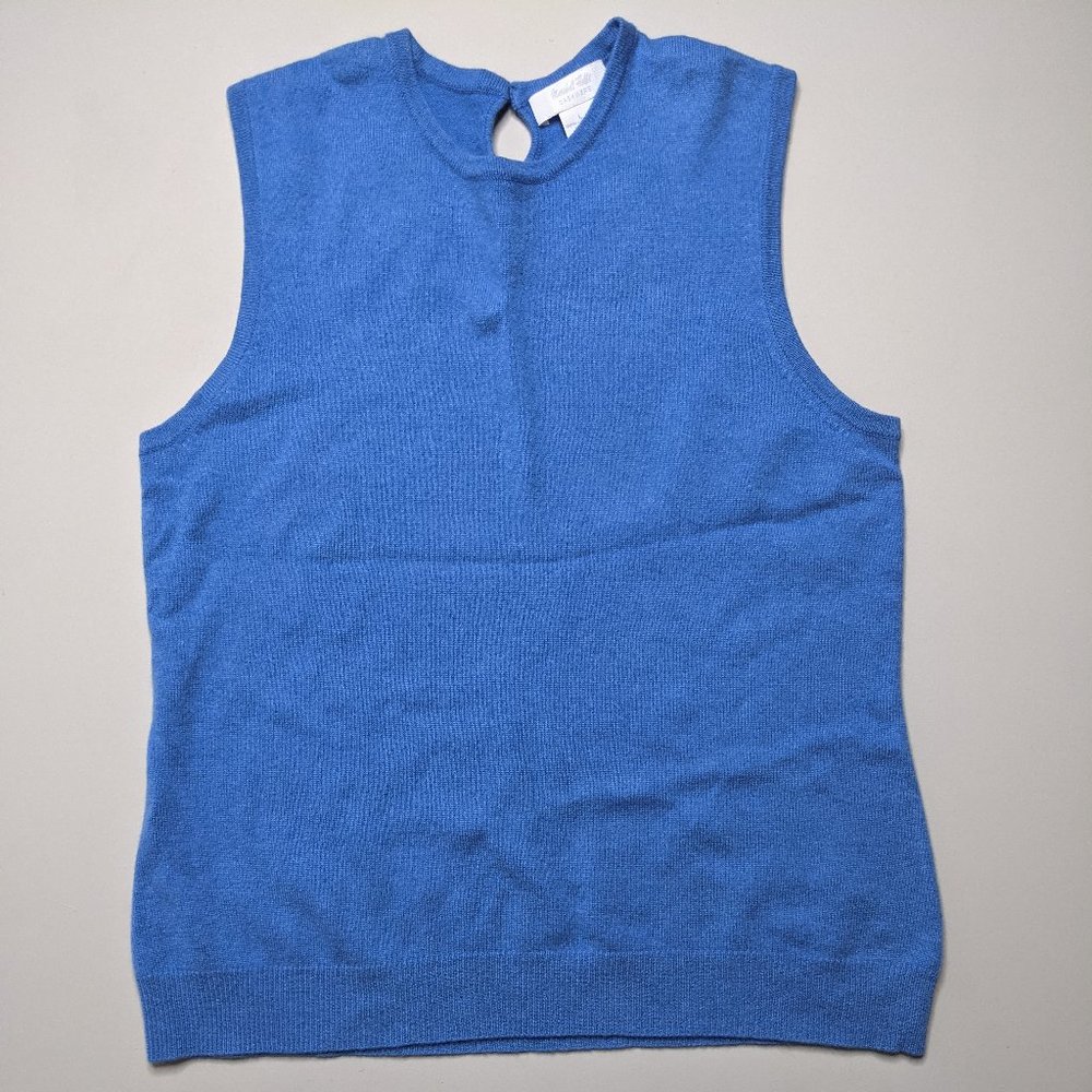 Blue 100% Cashmere Sleeveless Top Keyhole back SO SOFT and WARM (L)